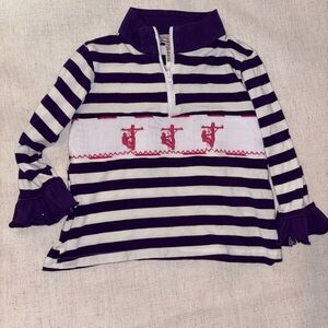 Smocked Lineman Purple and White Striped Kids Shirt